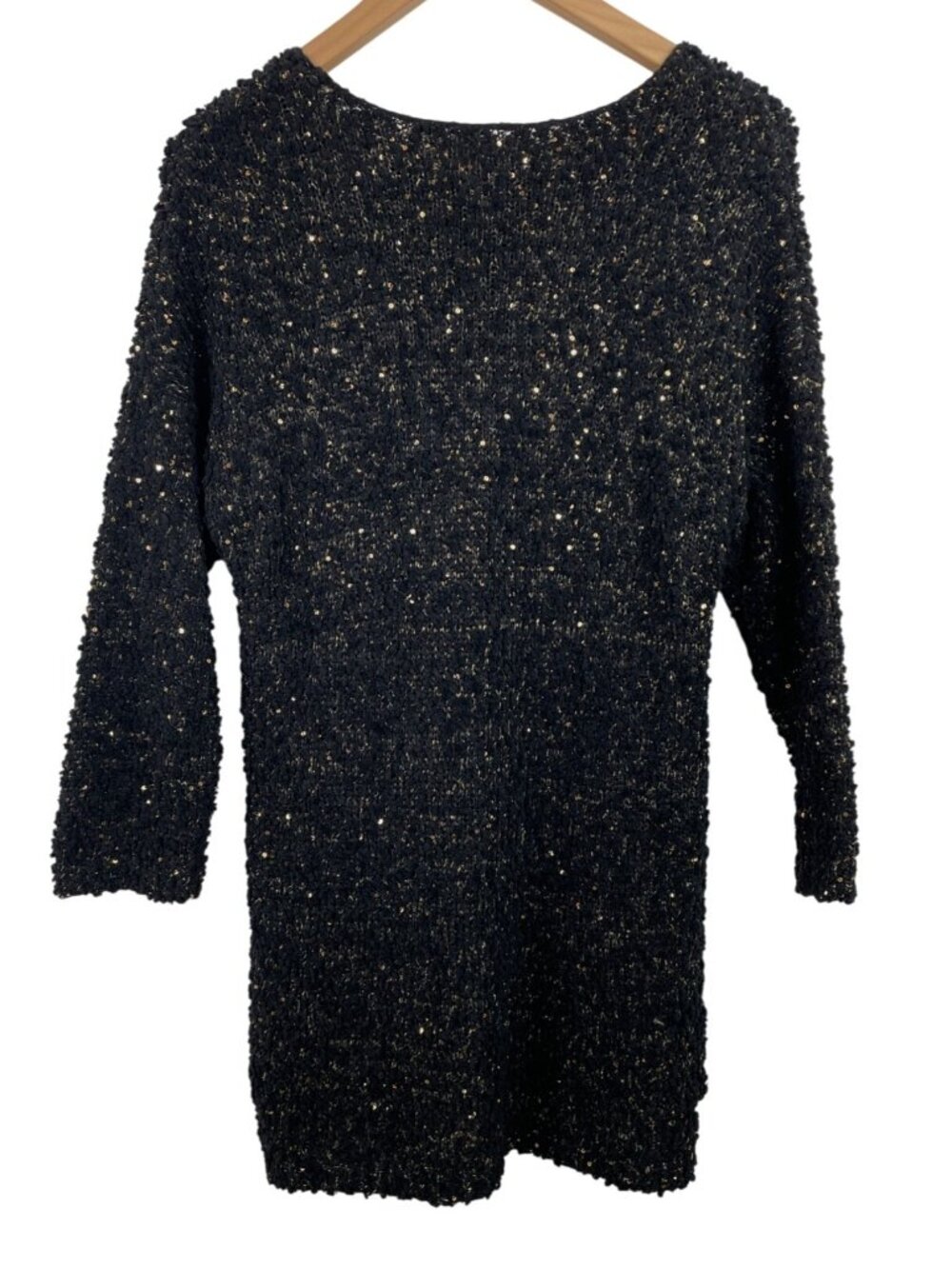 Fashion Avenue Womens Chunky Knit Sweater With Sequins Medium Black & Gold - Picture 2 of 8